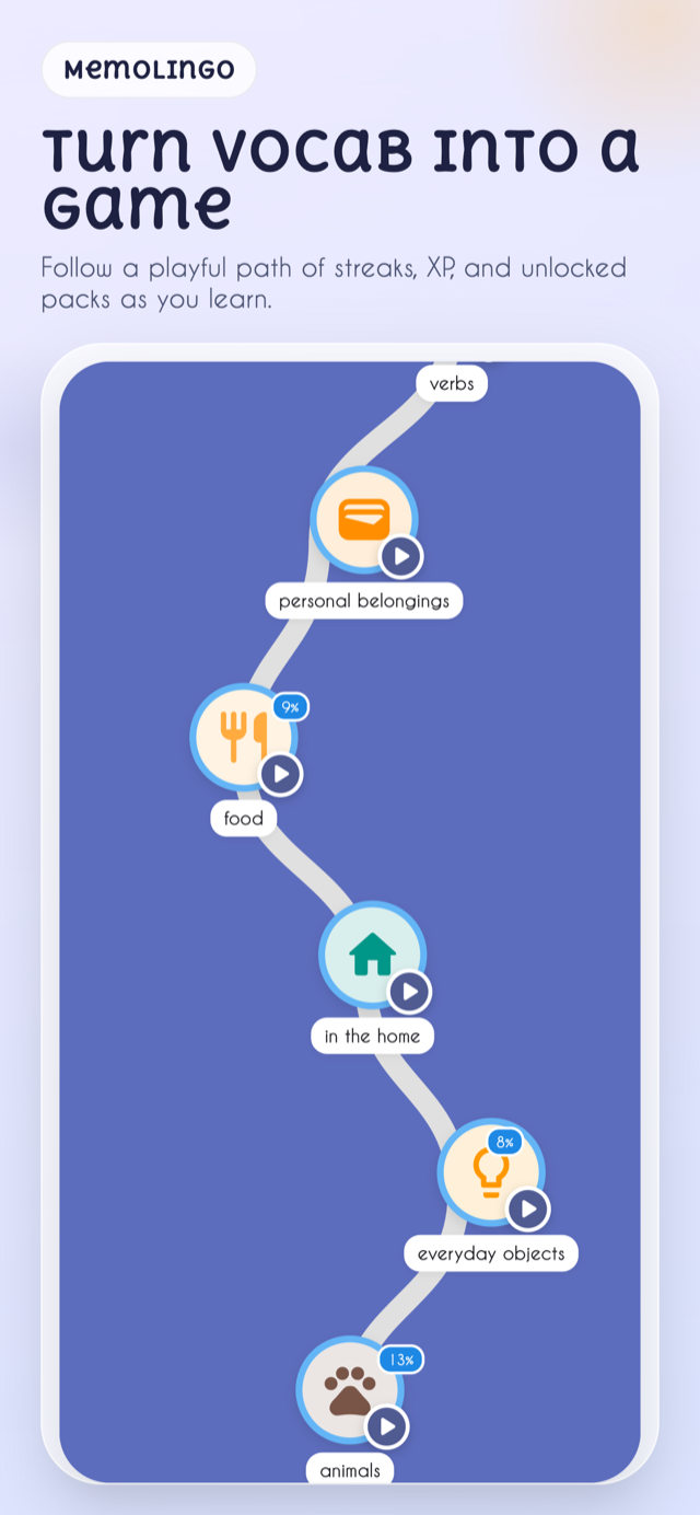 MemoLingo practice path screen